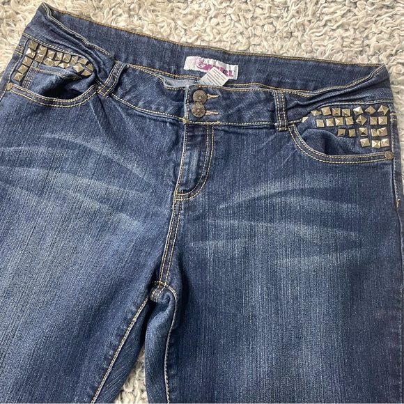 💙 Wurl Size 13 Dark Wash Metal Stud Embellished Skinny Jeans - Picture 5 of 10